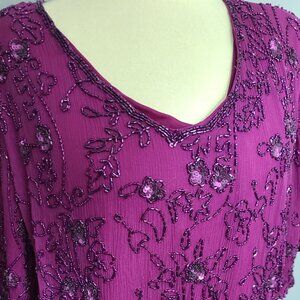 Beautiful Plum Beaded Short sleeved top Dressy Roamans 18W Stylish